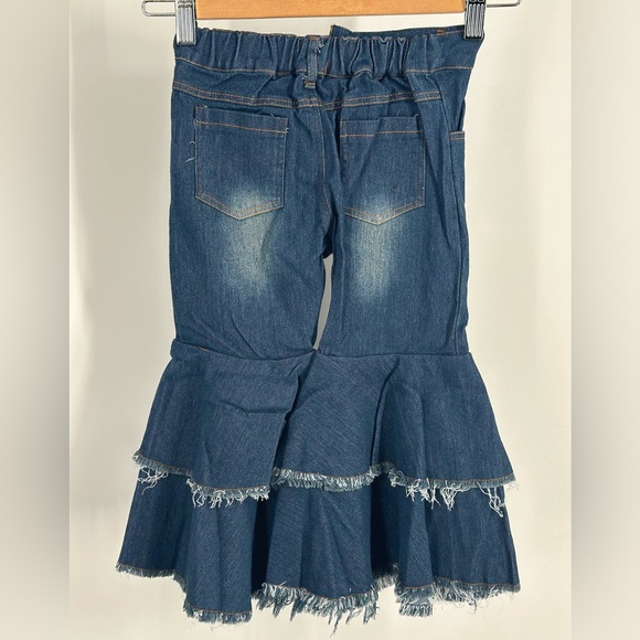 Girls Toddler Bell-Bottom Ruffle Flare Jeans - Picture 2 of 4